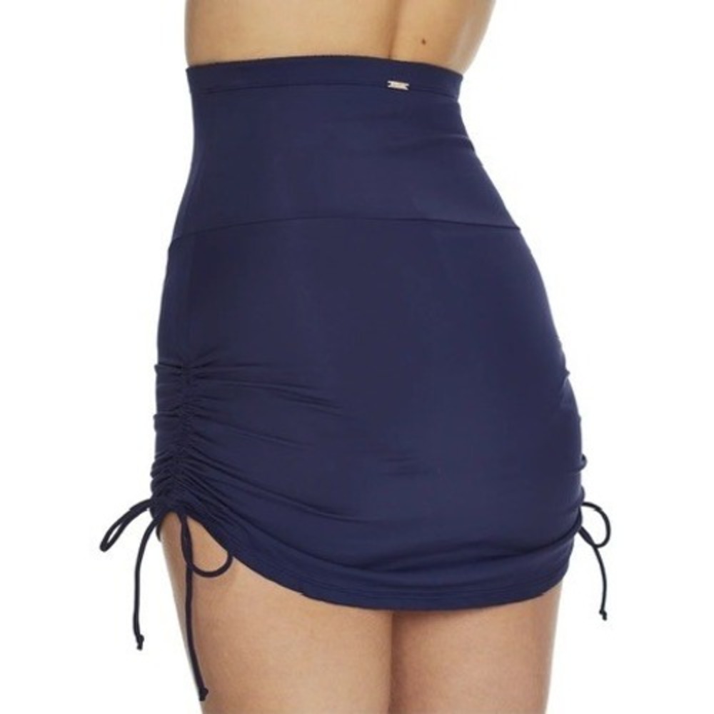 Anne Cole Super High Waist Swim Skirt rouched Navy Tummy Compression Blue M NEW